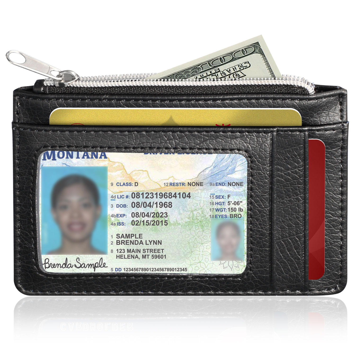 RFID Blocking Slim Leather Wallet Credit Card Holder Case with Zipper & 3  Card Slots - GreatShield