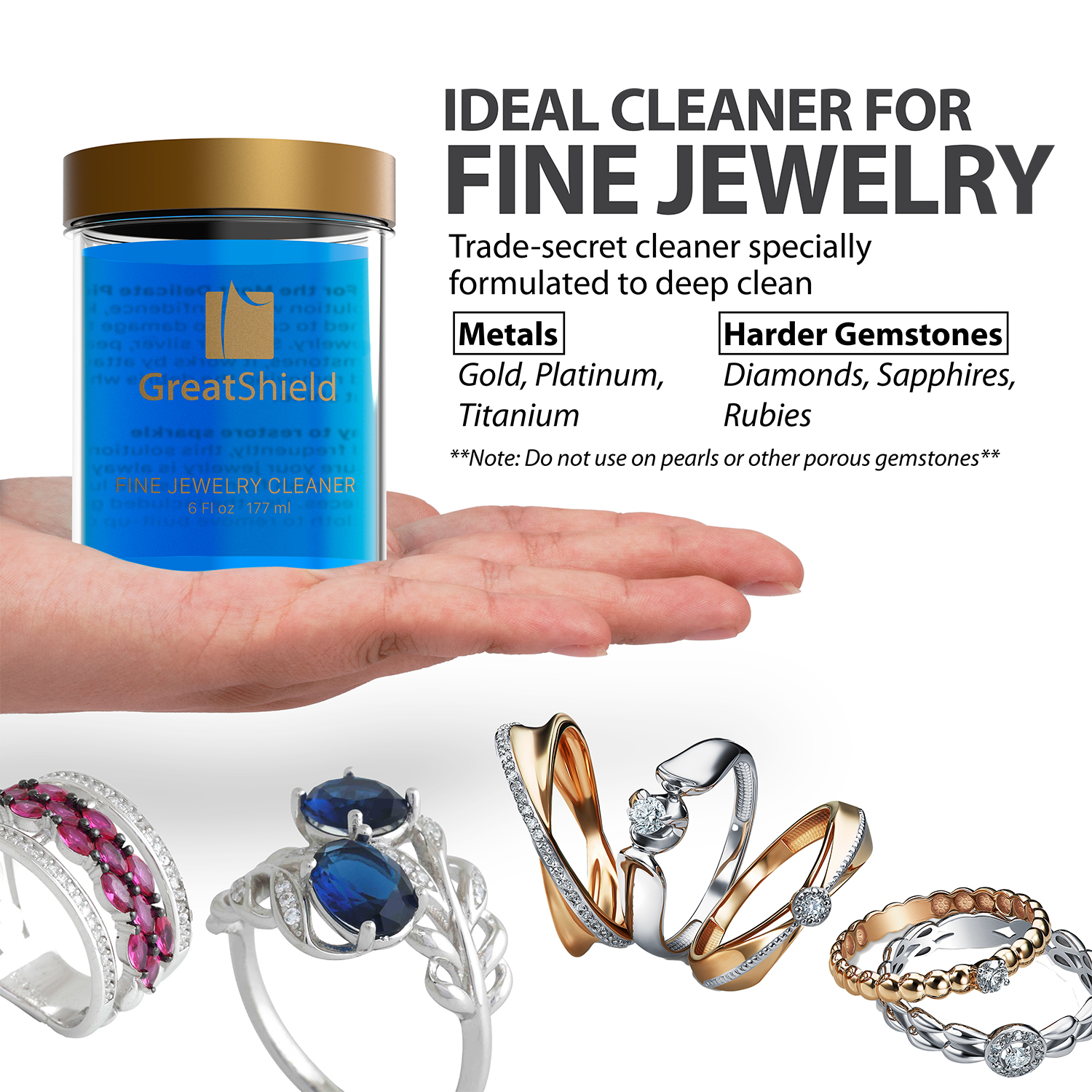 GreatShield Fine Jewelry Cleaner Solution Kit With Cleaning Brush